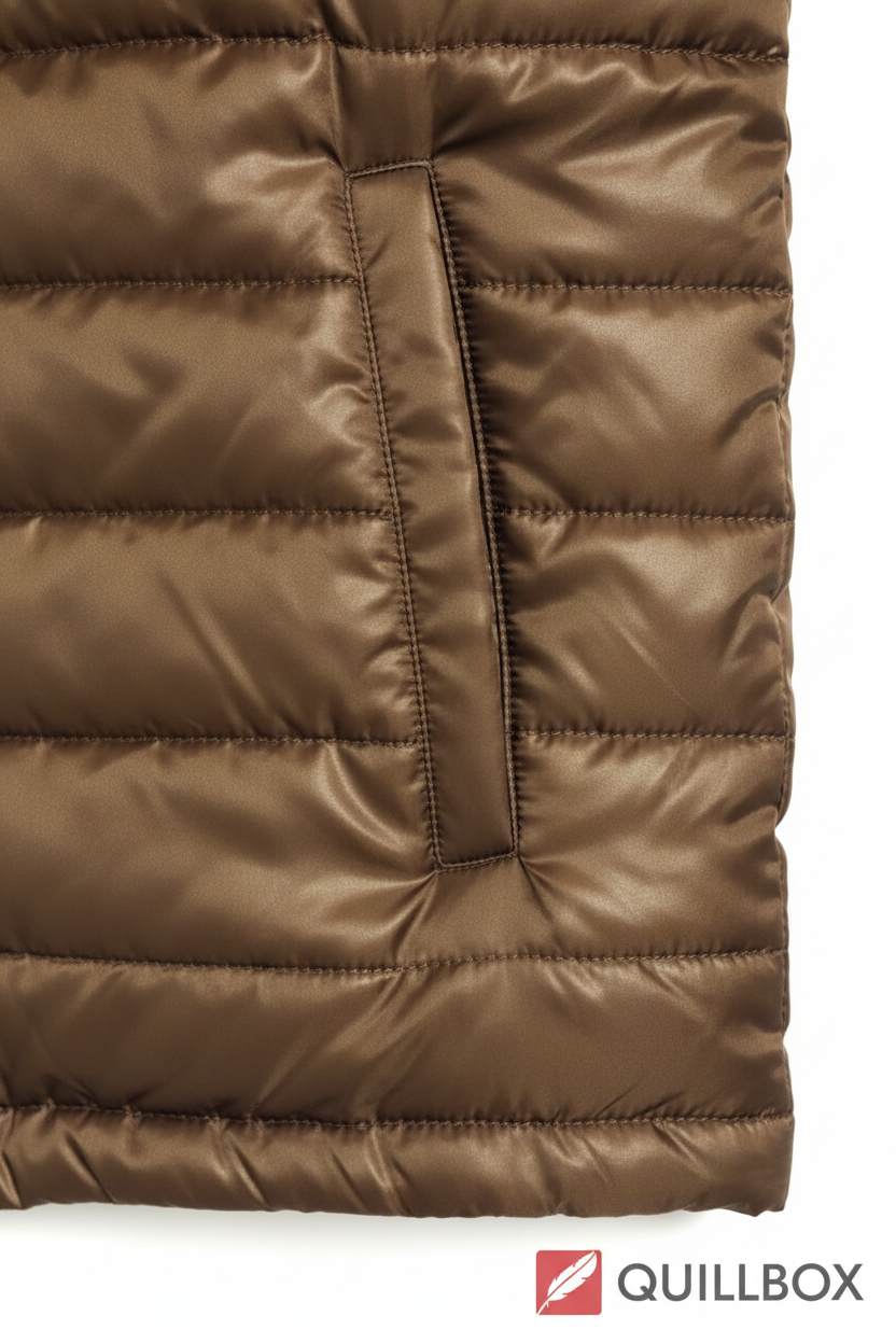 Chaqueta MOVITEX - detalle bolsillo lateral y textura acolchado bronce