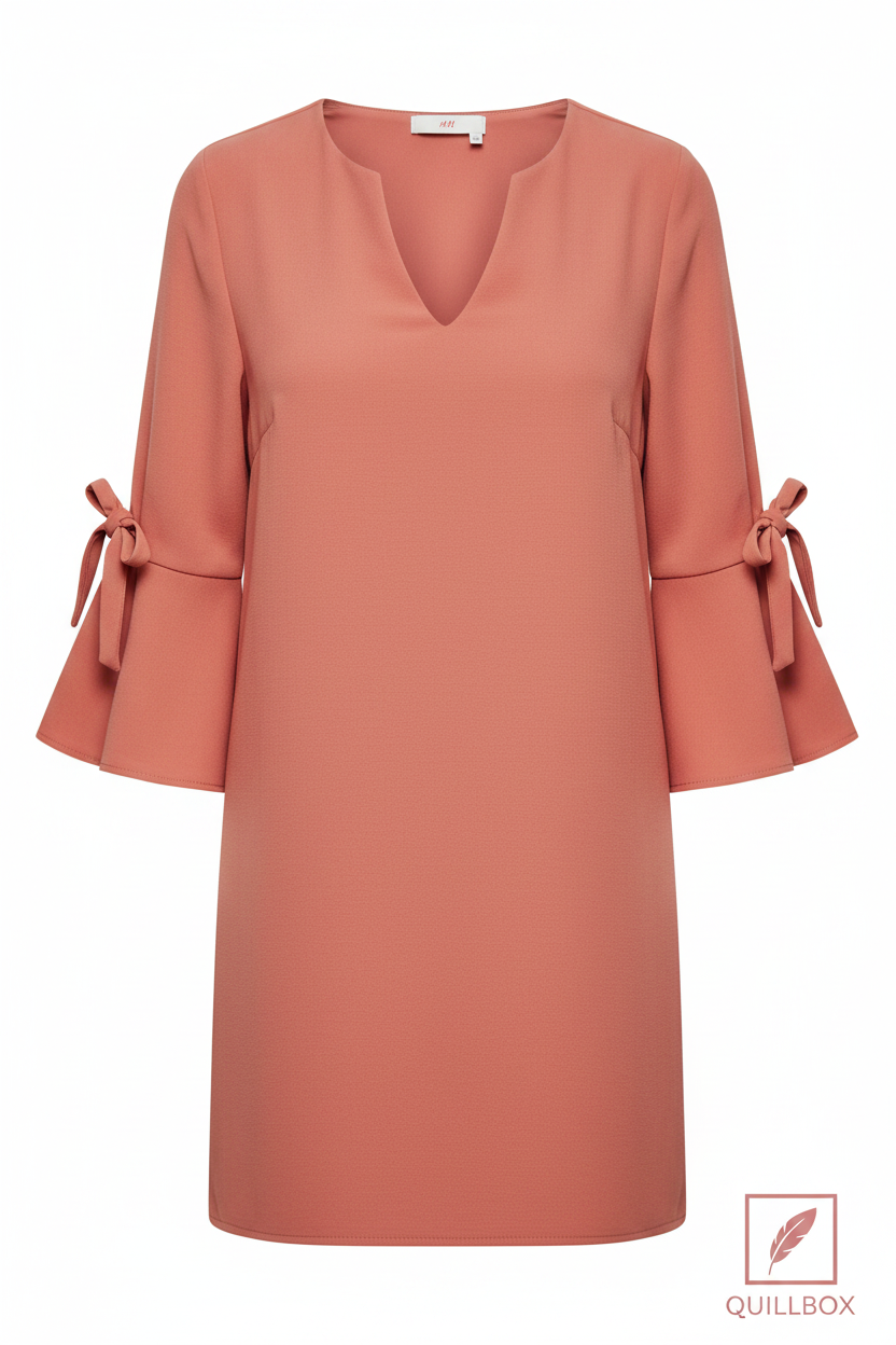 Mini vestido H&M coral terracota - vista frontal escote V lazos en puños