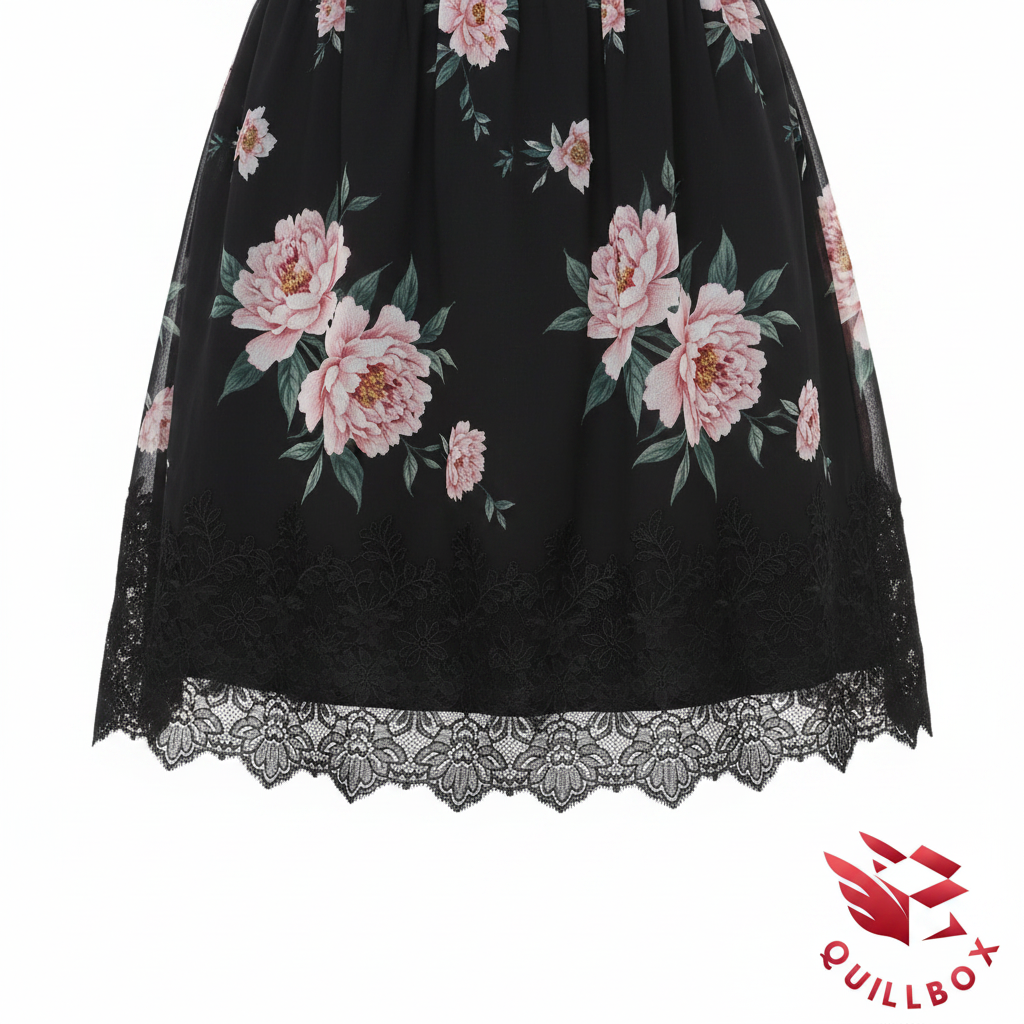 Vestido Bershka floral negro - detalle encaje bajo