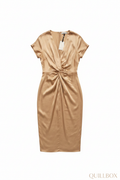 Vestido midi satén dorado - vista completa