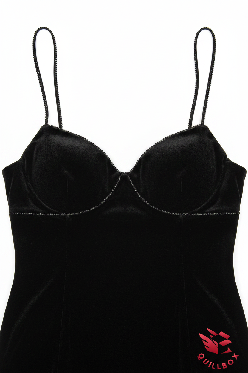 Vestido mini terciopelo negro - detalle escote