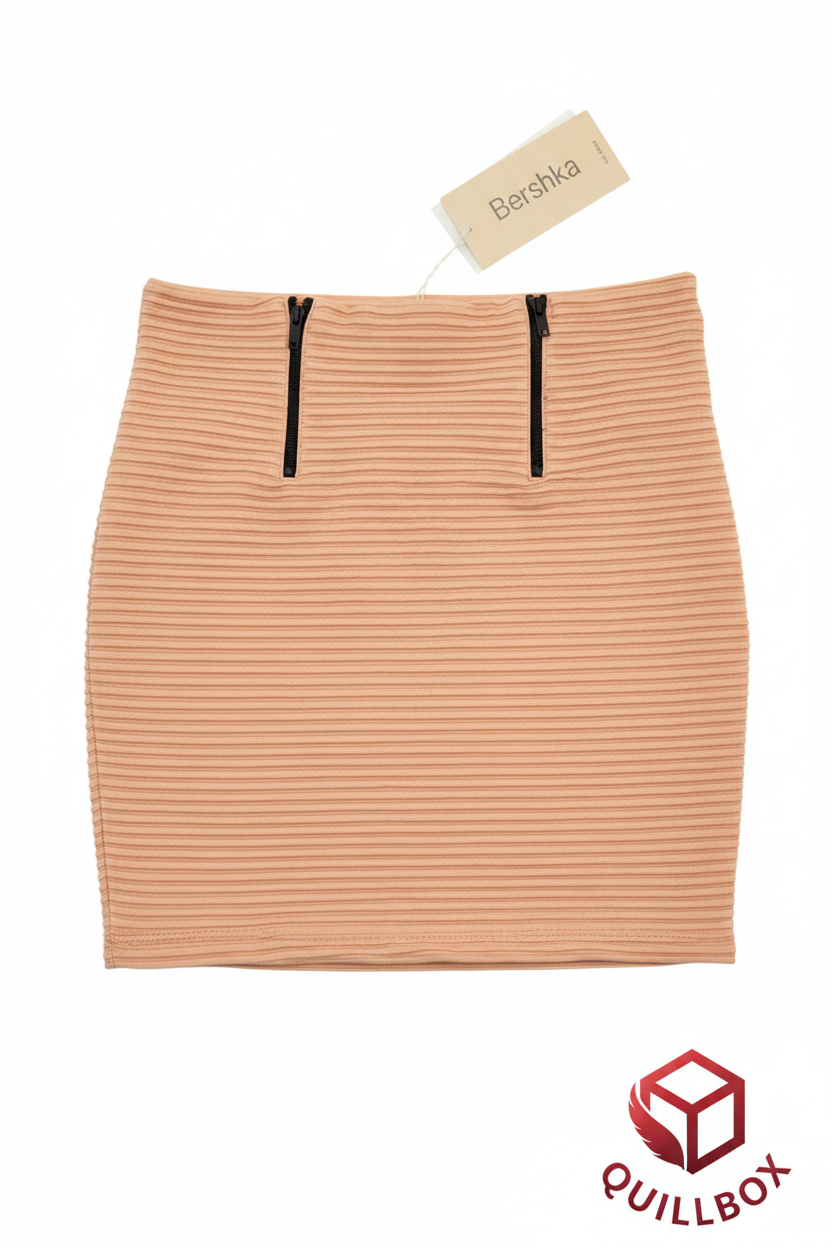 Minifalda acanalada melocotón Bershka - vista frontal dos cremalleras decorativas