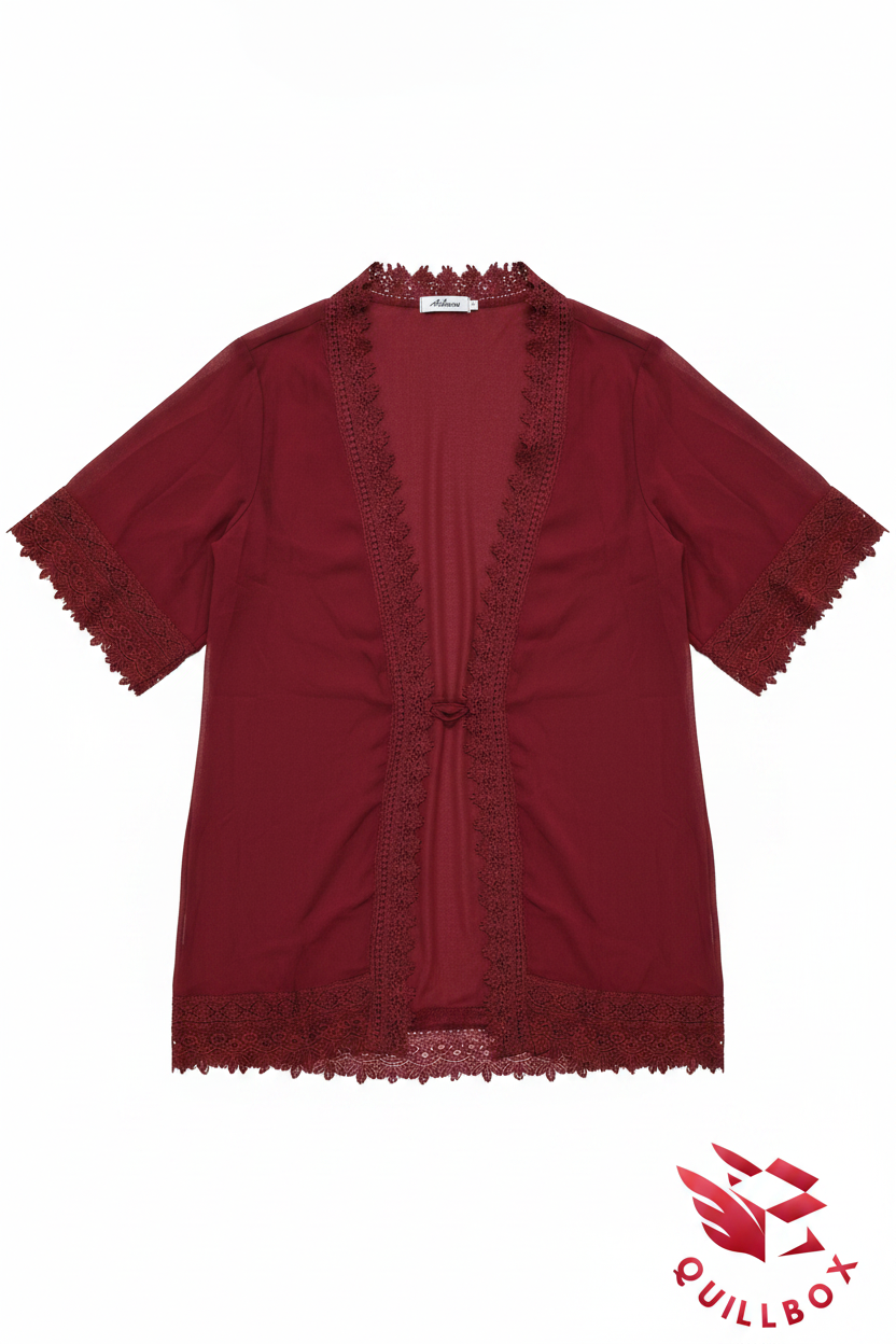 Cárdigan burdeos con encaje - detalle frontal