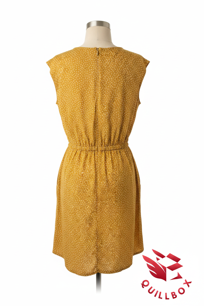 Vestido amarillo lunares blancos - vista trasera cremallera dorada