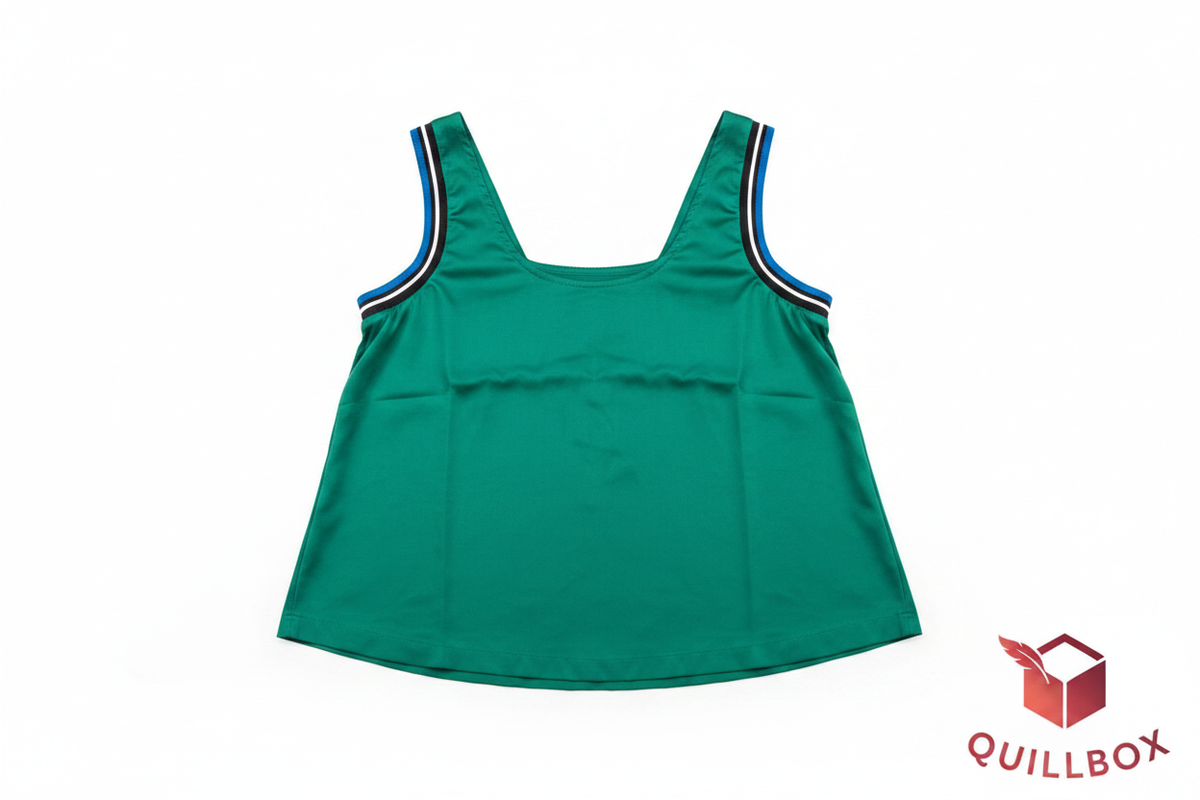 Top verde esmeralda sin mangas ribete deportivo azul blanco negro - vista frontal