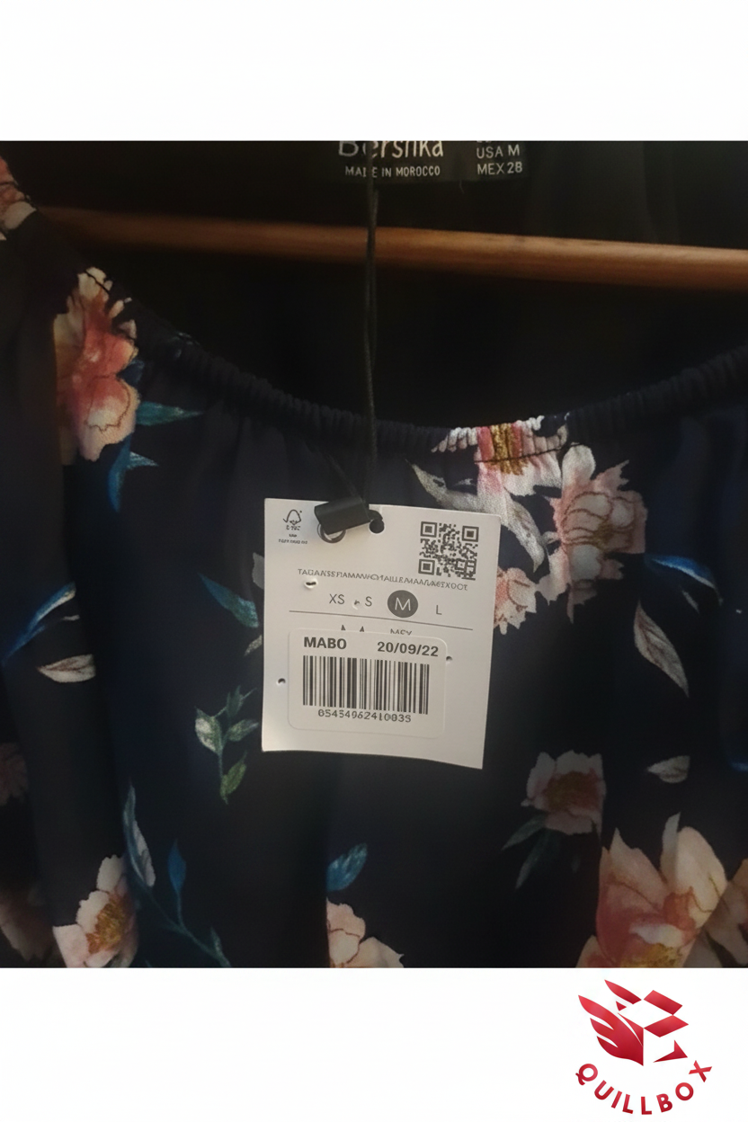 Vestido Bershka floral negro - etiqueta talla M