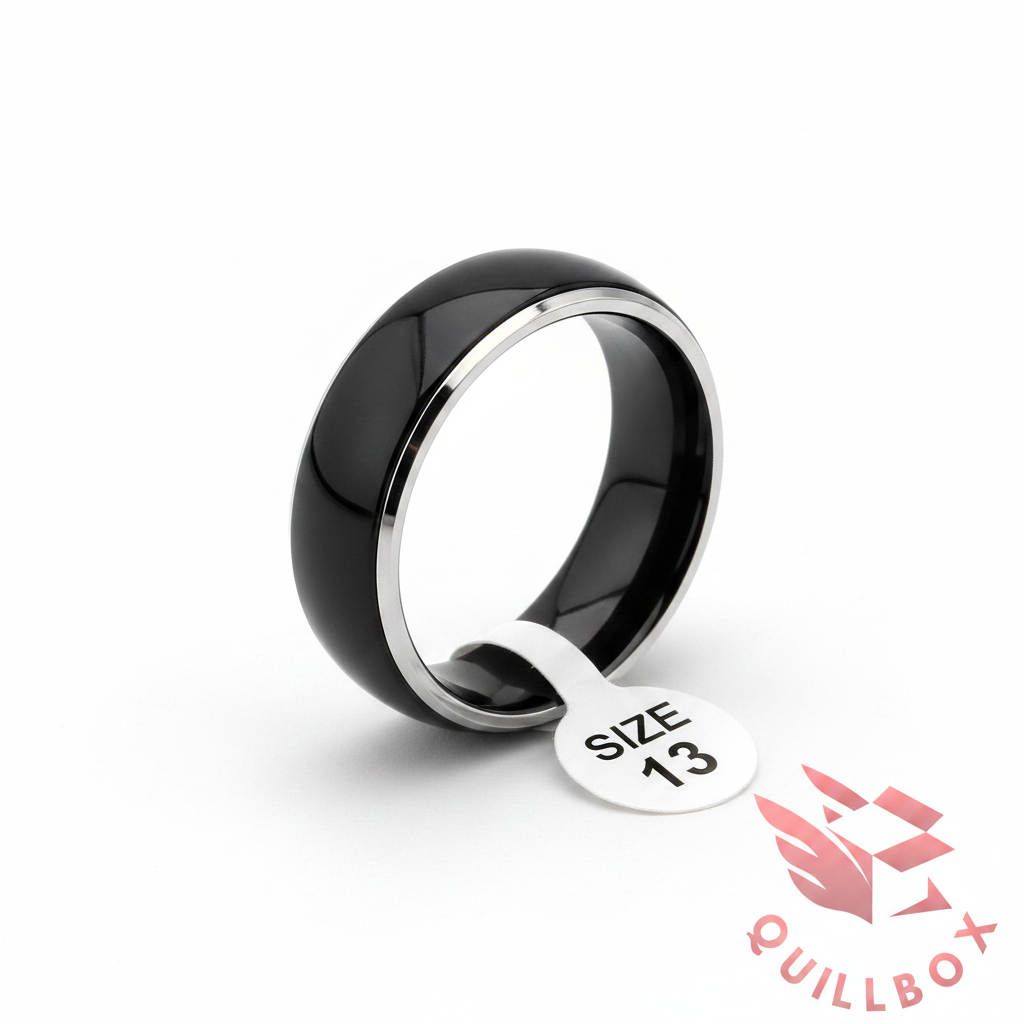 Anillo negro brillante acero inoxidable - vista angular SIZE 13