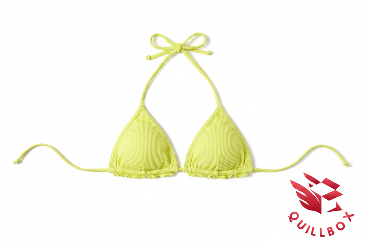 Top bikini triángulo amarillo ribbed con tiras - vista frontal