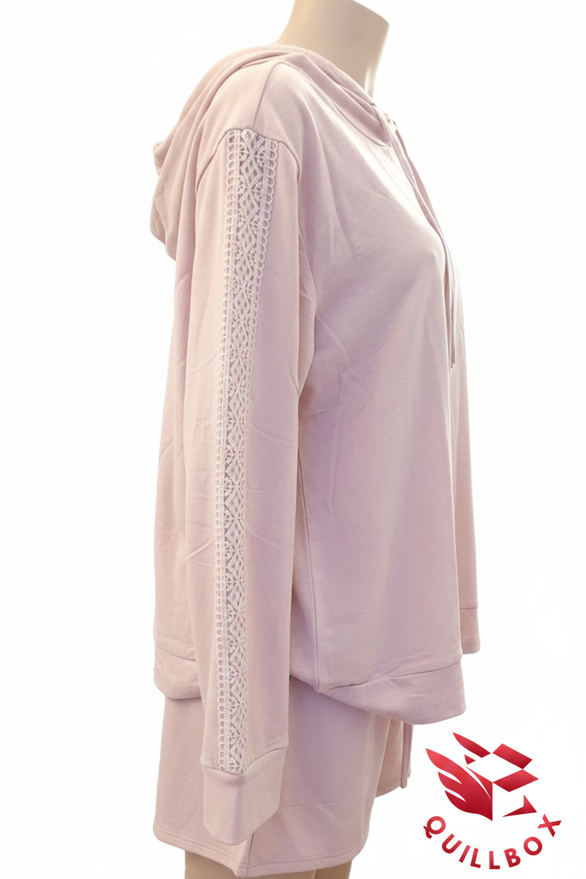 Conjunto Pijama Sudadera y Shorts Encaje Rosa
