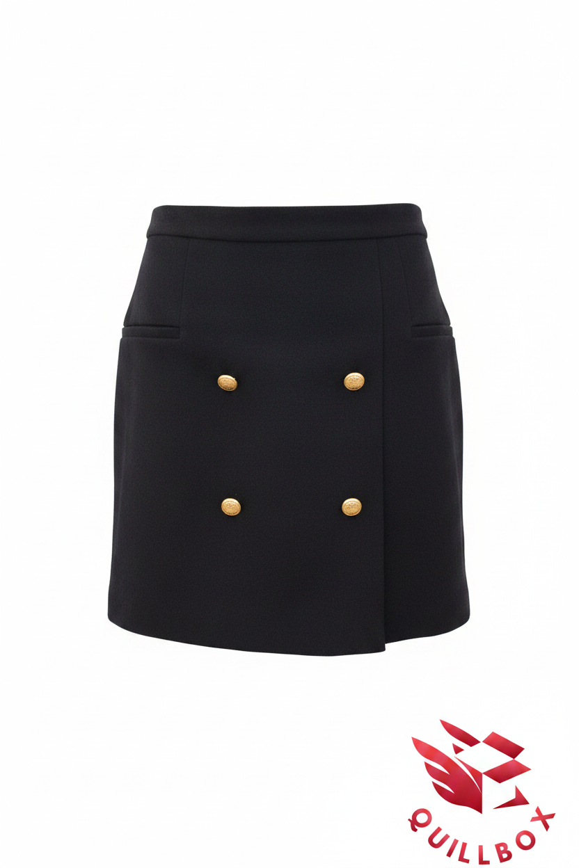 Minifalda cruzada negra botones dorados
