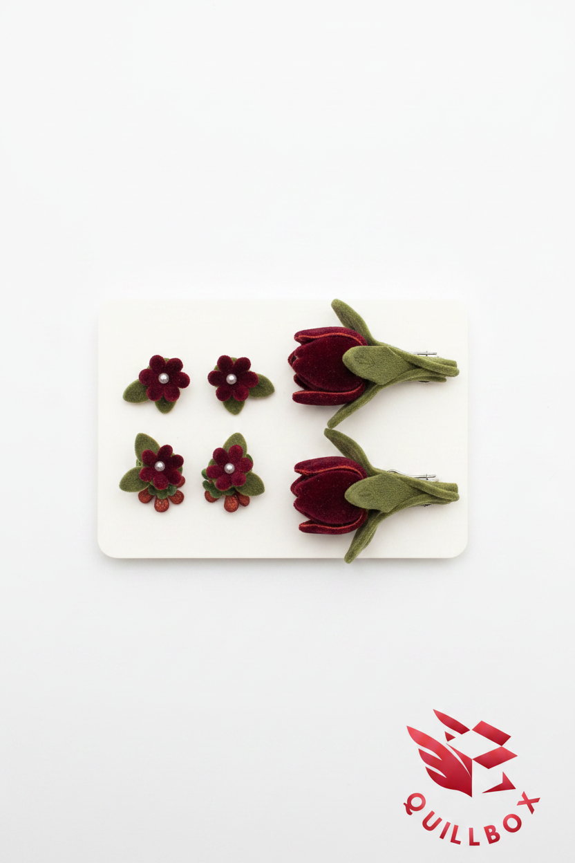 Pack 8 mini Pinzas flores y tulipanes! - Diseños de tulipanes rojos. - Base y tallo en color verde.