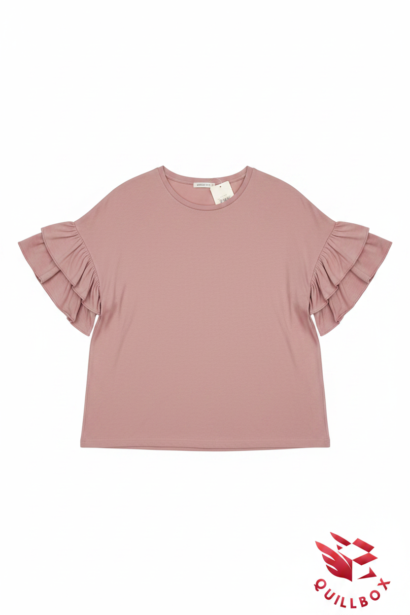 Camiseta rosa manga corta volantes