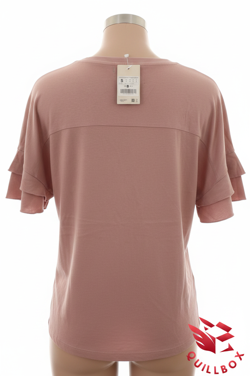 Camiseta rosa manga corta volantes