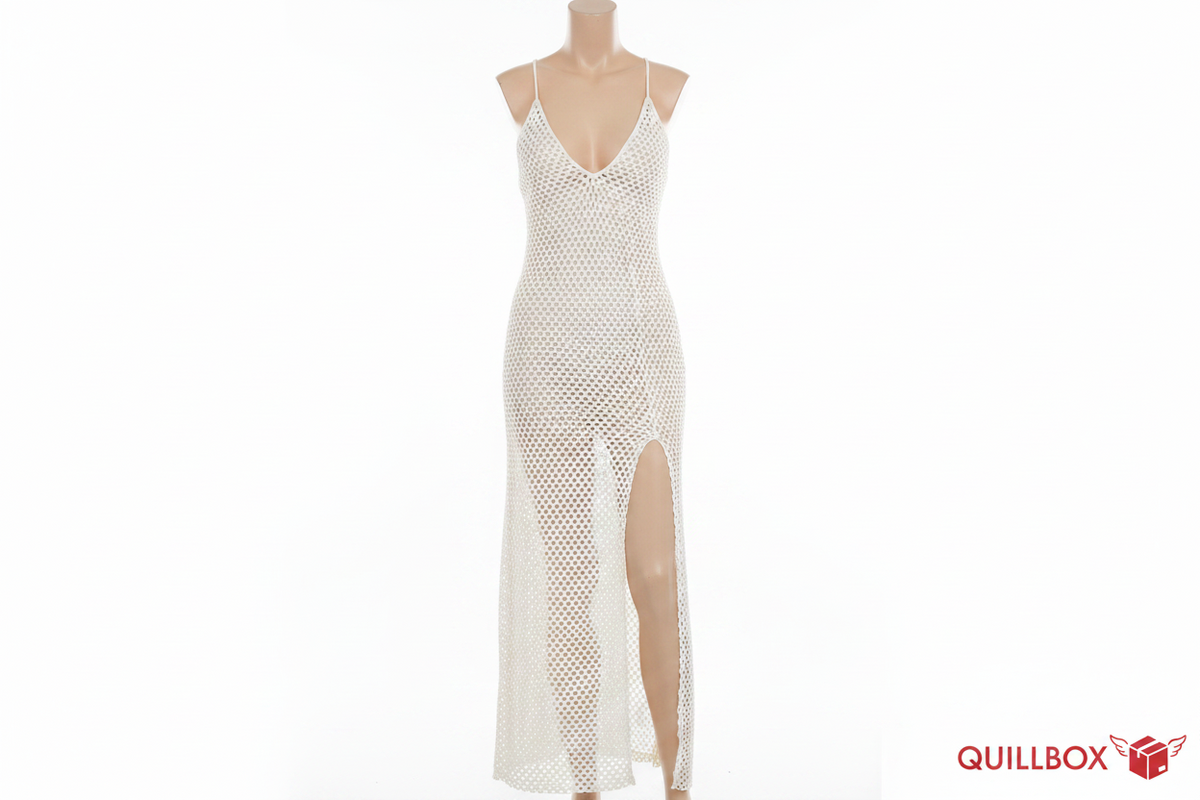 Long white/off-white openwork knit dress!